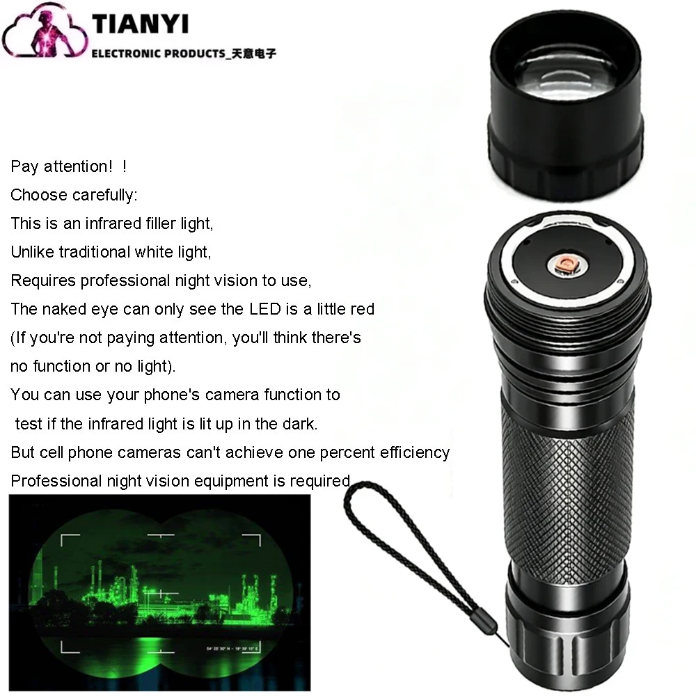 Linterna Infrarroja Complementaria VCSEL de 7W, 850nm/940nm, con Zoom, Silenciosa, Potencia Ajustable, Luz IR de 810nm