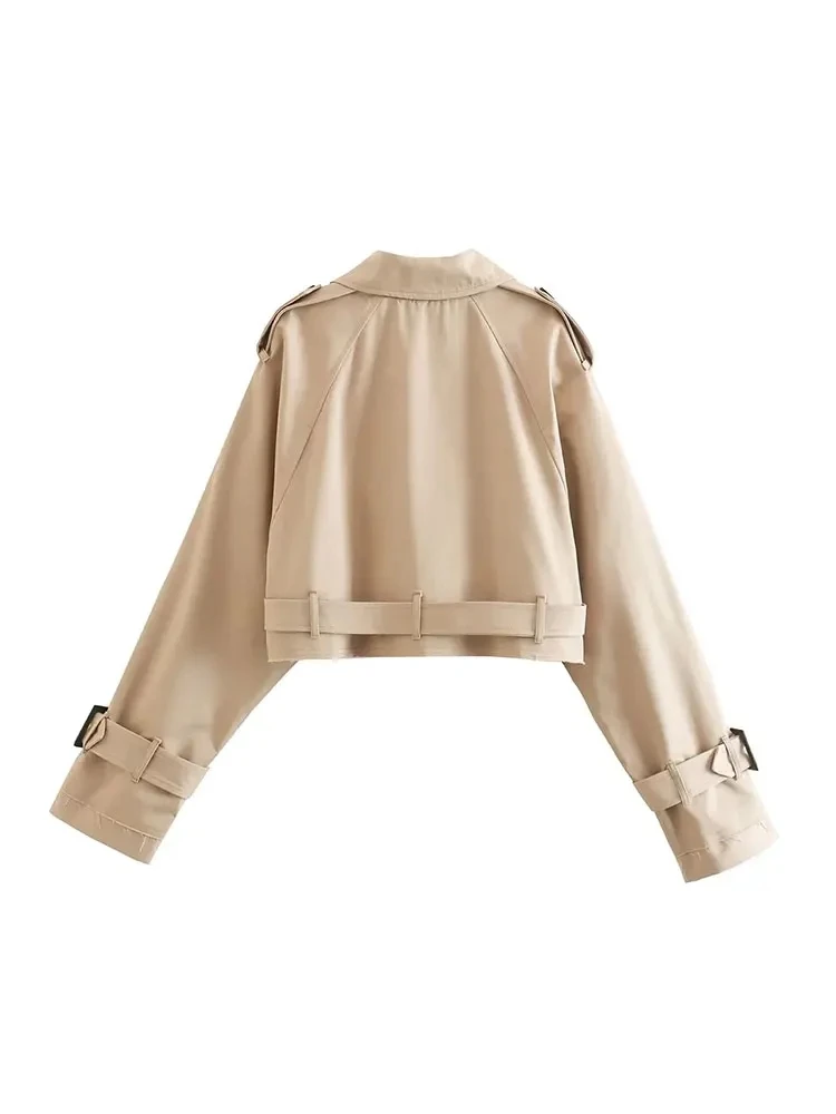 Gabardina recortada con cinturón para mujer, chaqueta de primavera, ropa de calle Vintage, Top de manga larga con doble botonadura, trajes de abrigo para mujer 2024
