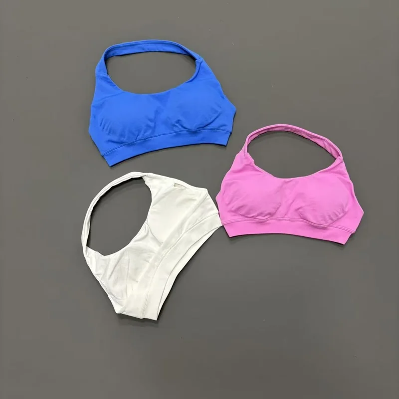 HISTELLO Sujetador deportivo para mujer, ropa interior de yoga sin costuras, con tirantes en el cuello, diseño de espalda abierta, top de gimnasio, sujetador para entrenamiento, fitness y correr