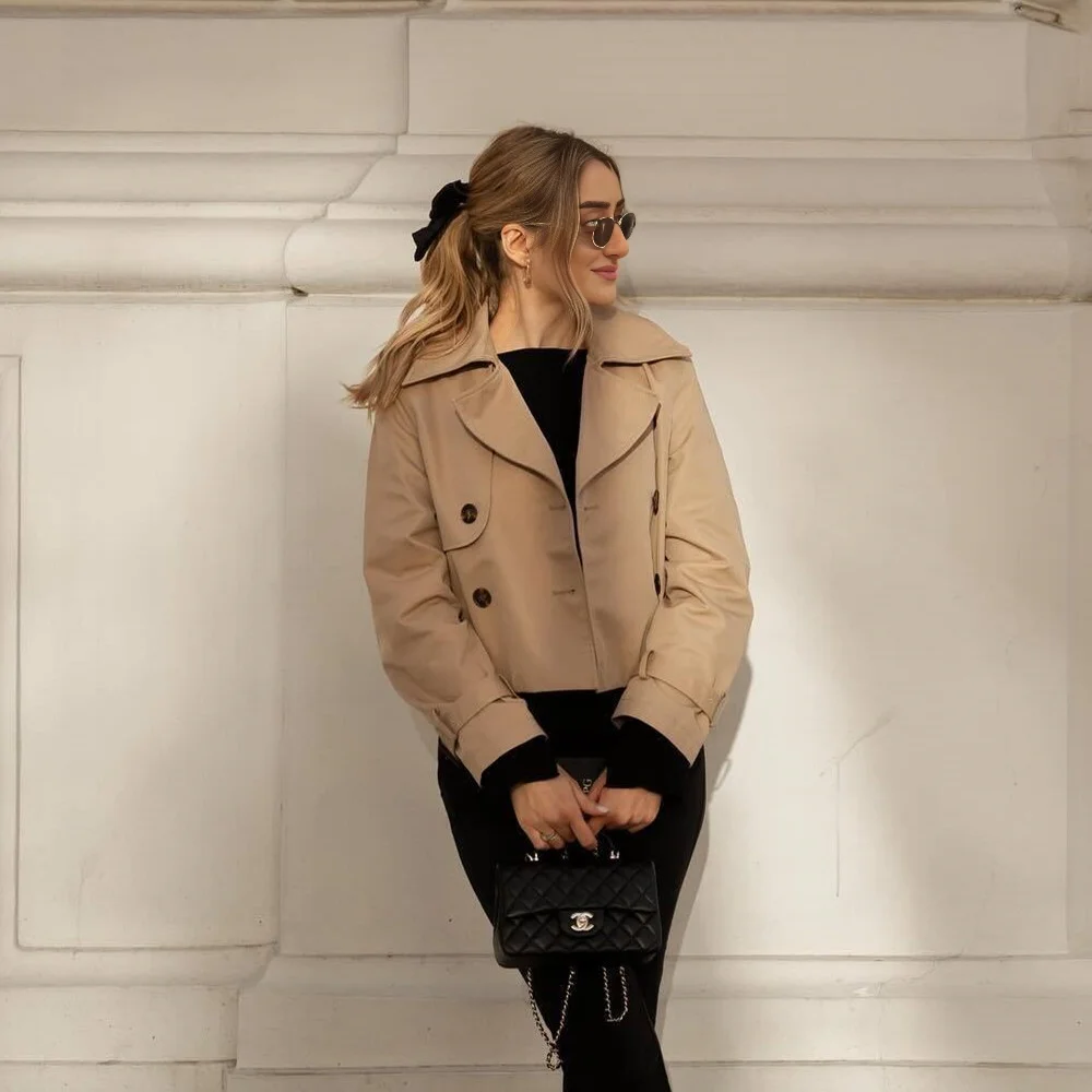 Gabardina recortada Vintage para mujer, chaqueta de primavera y otoño, ropa de calle para mujer, Top de manga larga con doble botonadura, trajes de abrigo elegantes para mujer