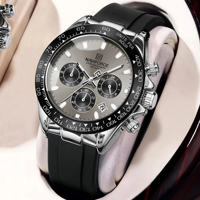 Reloj NAVIFORCE Casual para Hombre, Reloj Deportivo de Cuarzo Resistente al Agua con Correa de Silicona, Cronógrafo Luminoso, Reloj de Pulsera Masculino
