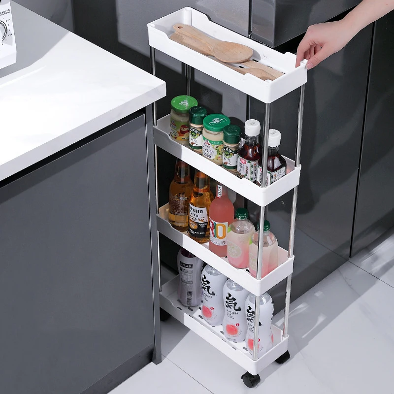 Estante de almacenamiento con huecos móviles de 3/4 niveles, carrito de utilidad rodante, estante de almacenamiento, cocina, baño, organizador deslizante delgado, estante para sala de estar