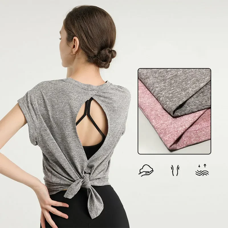 Camiseta deportiva con temperamento para culturismo, ropa deportiva, camiseta, ropa de Yoga a la moda, Tops traseros de belleza Sexy, ropa deportiva para mujer