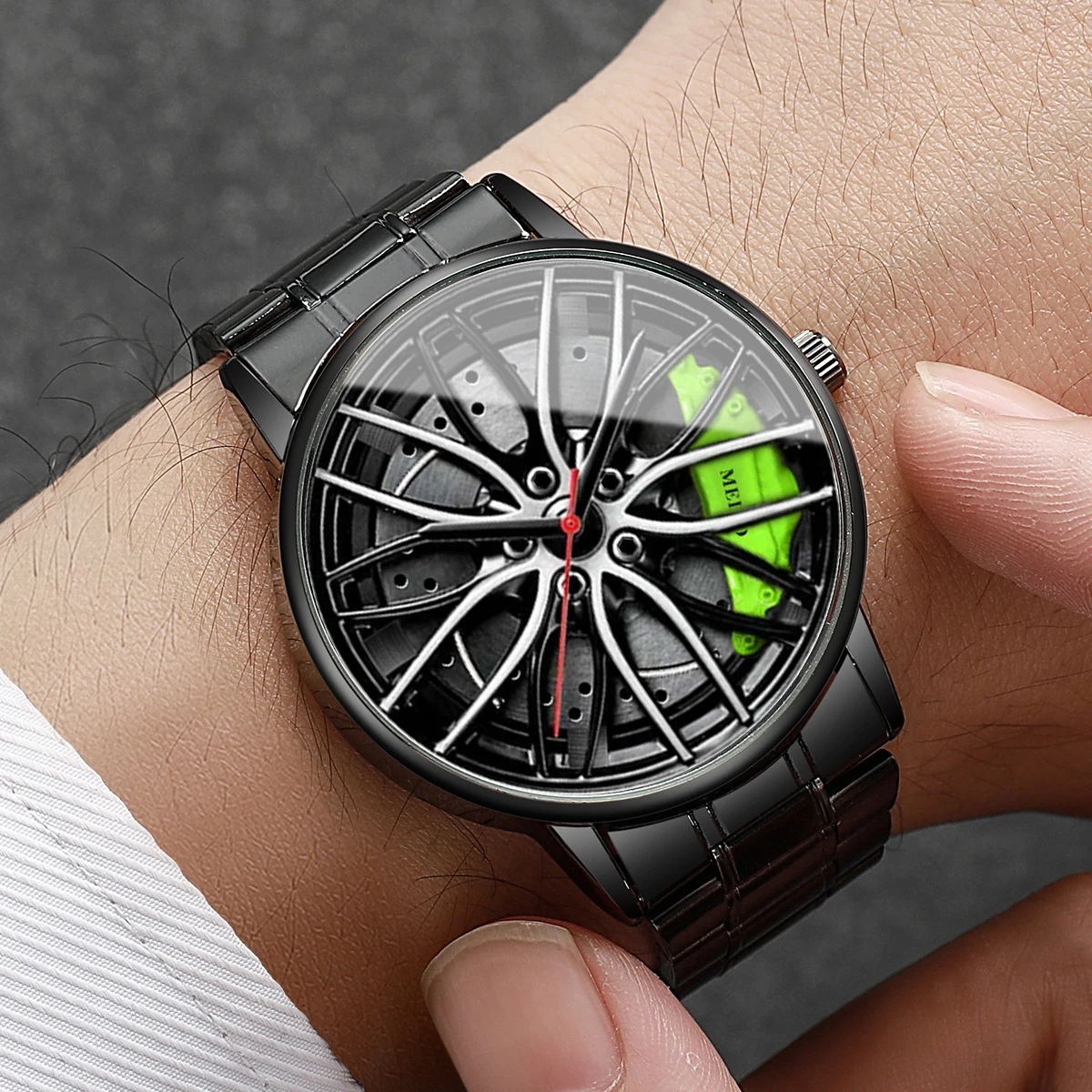 Relojes deportivos de moda para hombre, rueda de coche 3d, reloj de pulsera con banda de acero inoxidable, reloj de cuarzo para hombre, relojes para hombre
