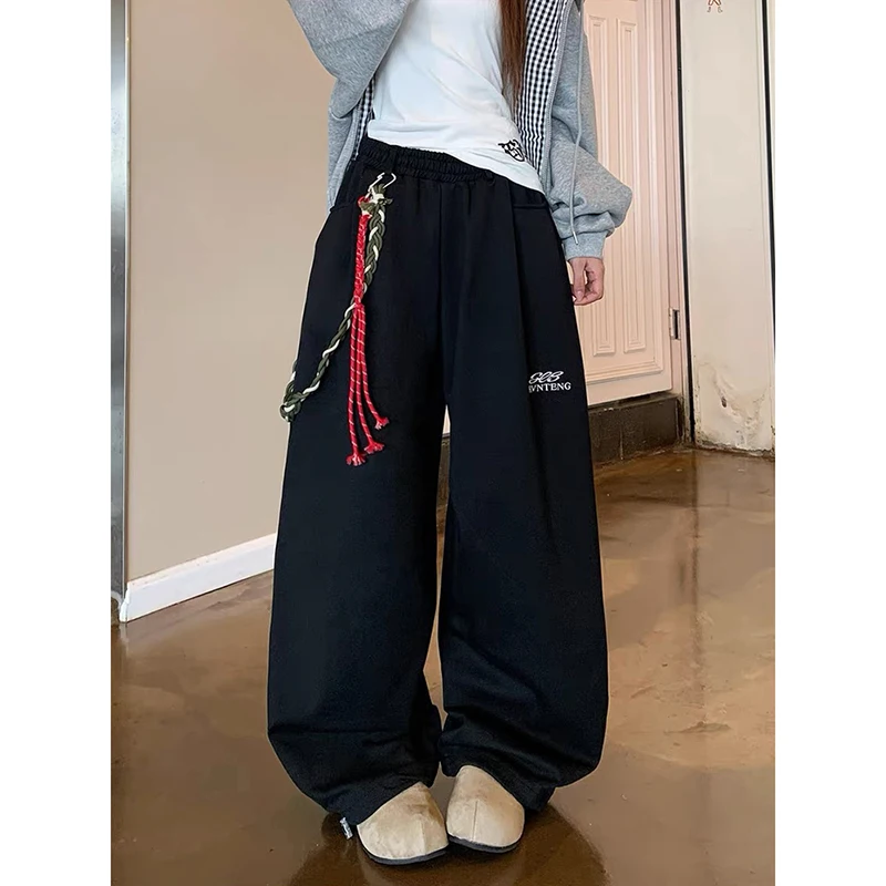 YIBASHU, pantalones deportivos grises Retro americanos para mujer, Otoño Invierno, calle alta, pantalones sueltos de baile de Jazz, pantalones de pierna ancha, pantalones casuales de tendencia