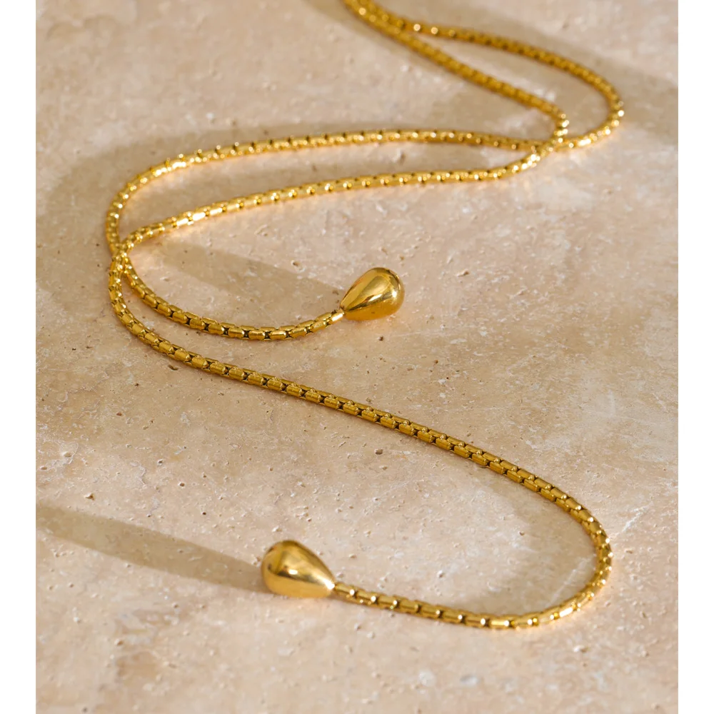 Yhpup Collar apilable de cadena de acero inoxidable de 130 cm, chapado en PVD de color oro de 16 quilates, joyería distintiva resistente al agua