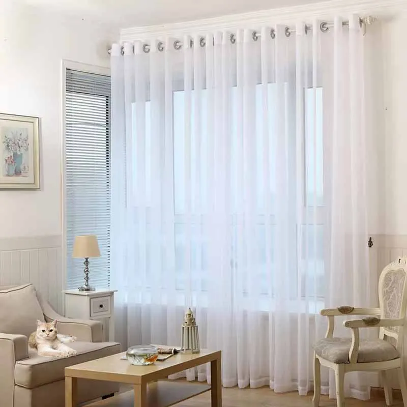 Cortinas de tul transparente liso blanco moderno para sala de estar, dormitorio, balcón, ventana, cortinas de gasa, tul de gasa para ventanas