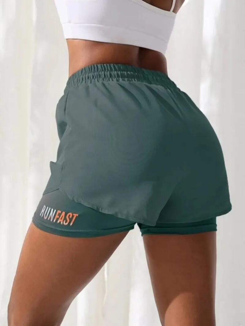 Pantalones cortos de yoga de talle alto para mujer con pantalones cortos elásticos para correr con control de proximidad, pantalones falsos de dos piezas