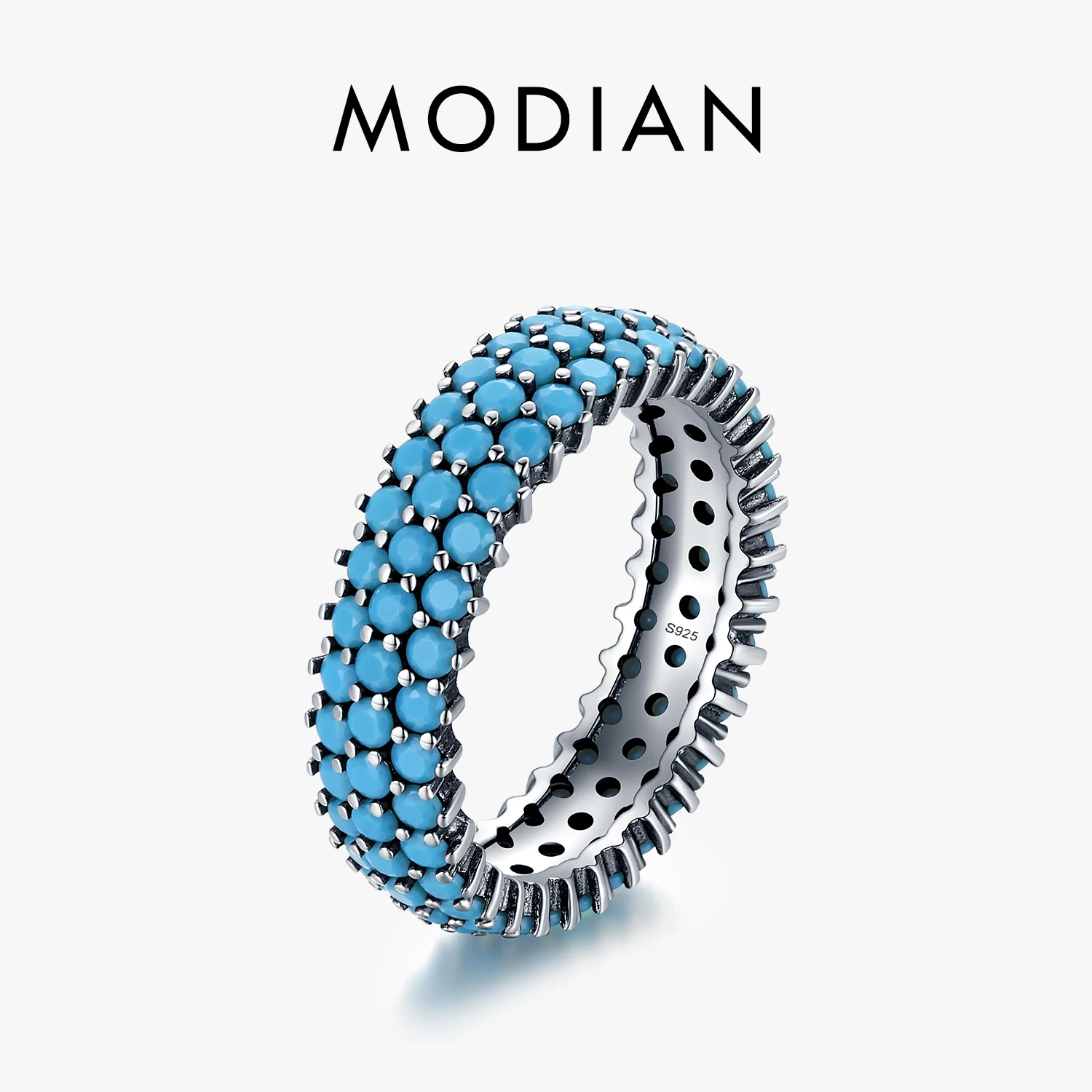 Anillos de dedo MODIAN de Plata de Ley 925 auténtica de lujo turquesa para mujer, anillos de estilo bohemio Retro Vintage, joyería fina Anel