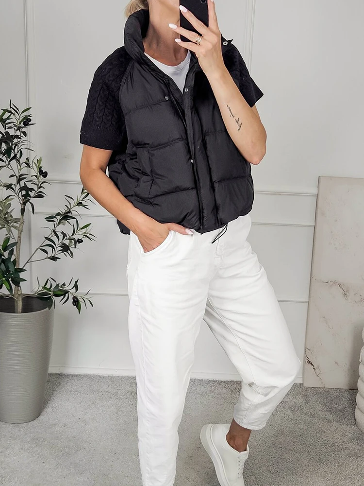 Chaleco Acolchado de Punto para Mujer, Cuello Alto, Sin Mangas, con Cierre, Corto, Holgado, para Usar en Capas, Ropa Exterior, Chaqueta Cálida de Invierno para Damas 2026