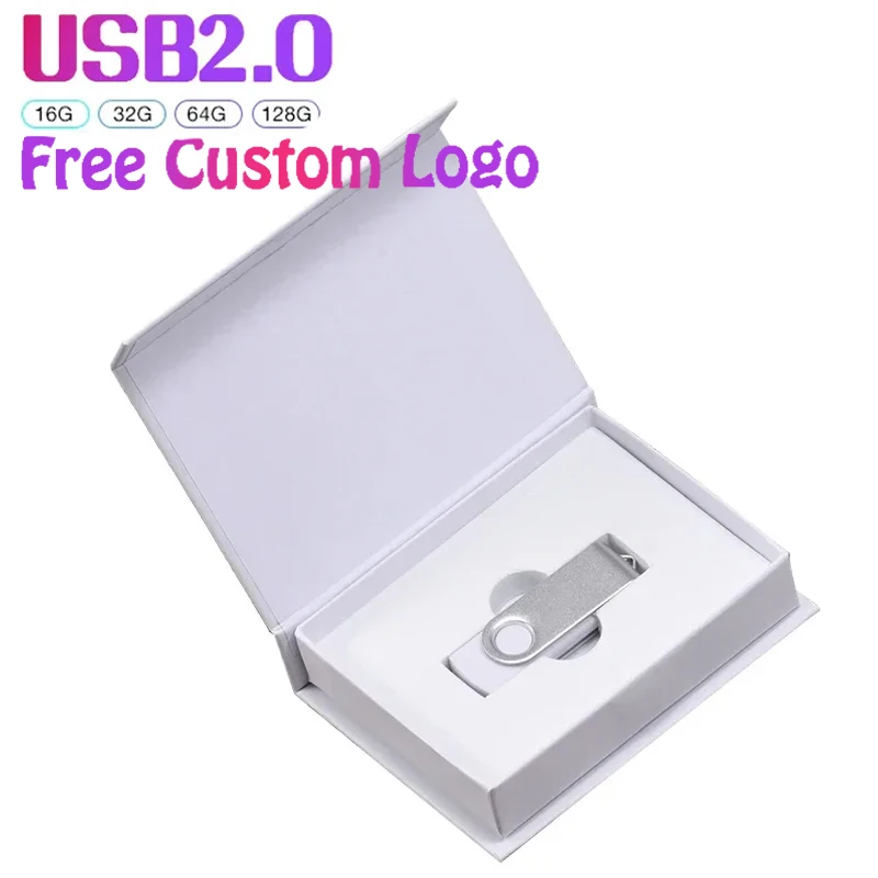 Caja de regalo personalizada con logotipo para unidad de bolígrafo gratis, unidades Flash USB de capacidad Real, memoria negra con impresión en Color, disco U de 64GB/32GB