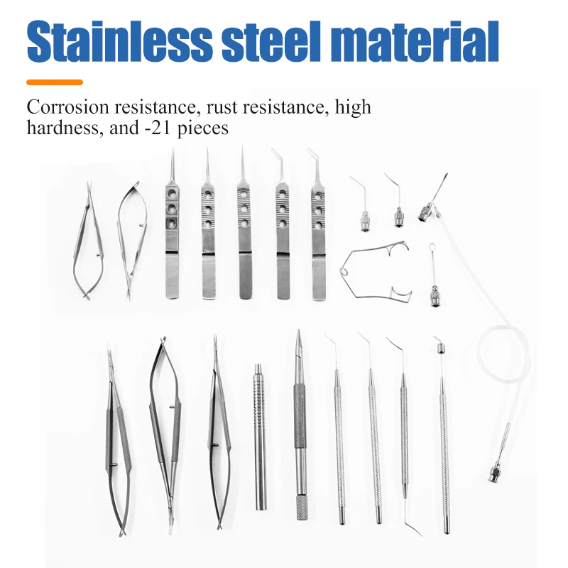 21 unids/set de instrumentos quirúrgicos oftálmicos para cataratas, herramientas quirúrgicas de precisión oftálmica de aleación de titanio de acero inoxidable