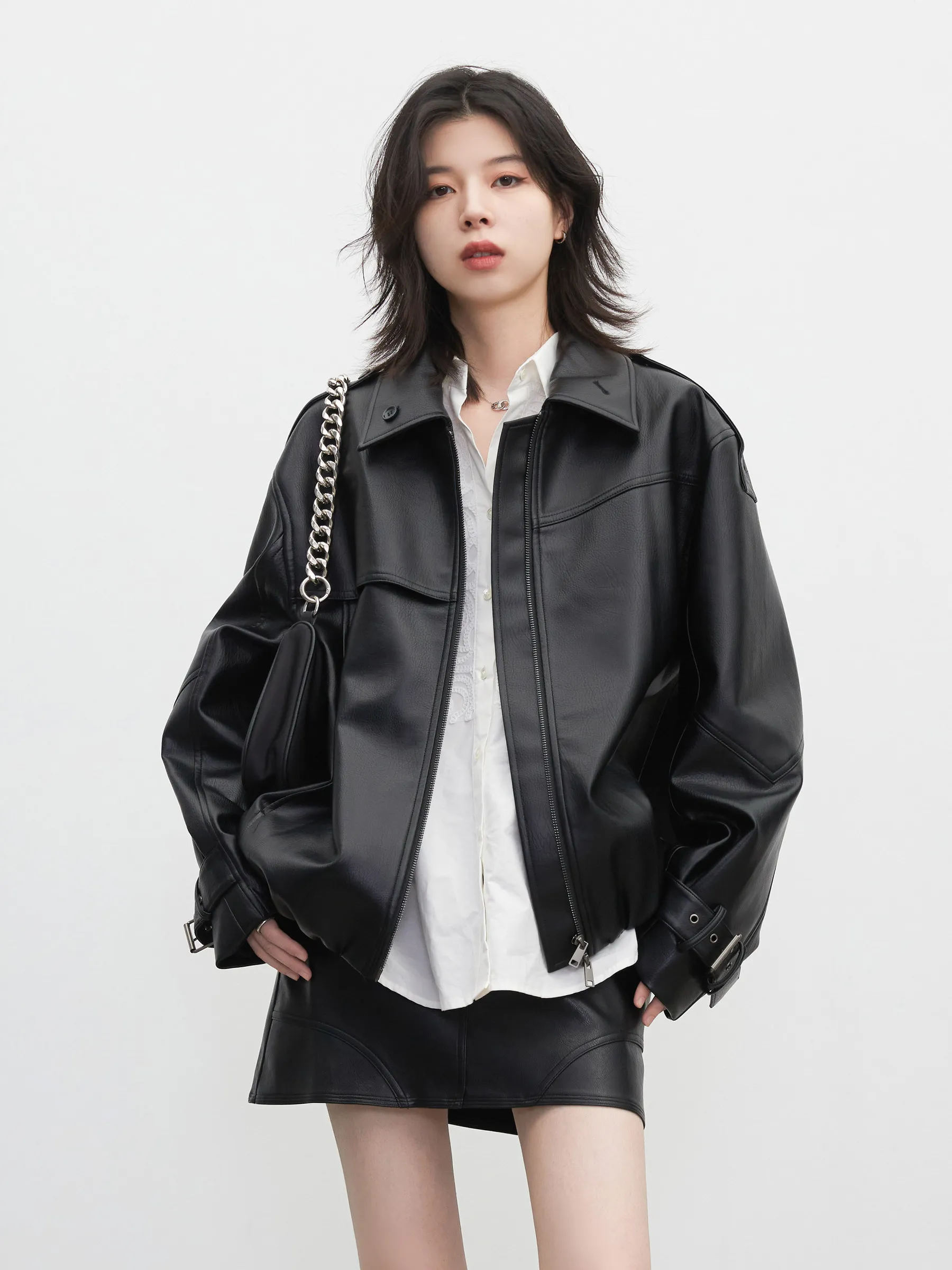 CHIC VEN Nuevo Abrigo de Cuero Sintético para Mujer, Estilo Urbano Sólido, Chaqueta de PU Retro de Motociclista para Mujer, Ropa de Primavera Otoño 2026
