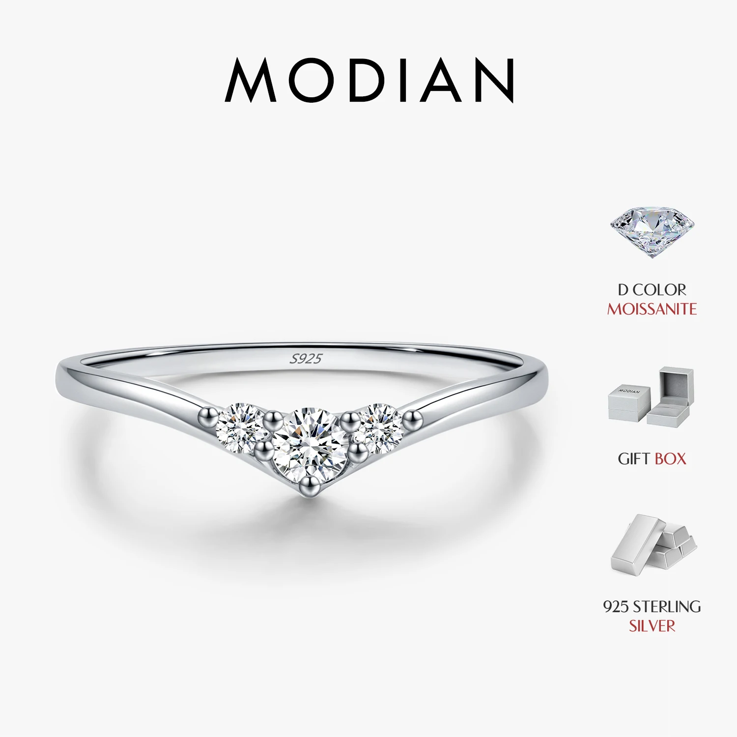 Anillo MODIAN de moissanita Simple eternidad, Plata de Ley 925, anillos de boda finos simples brillantes para mujer, regalo de joyería fina