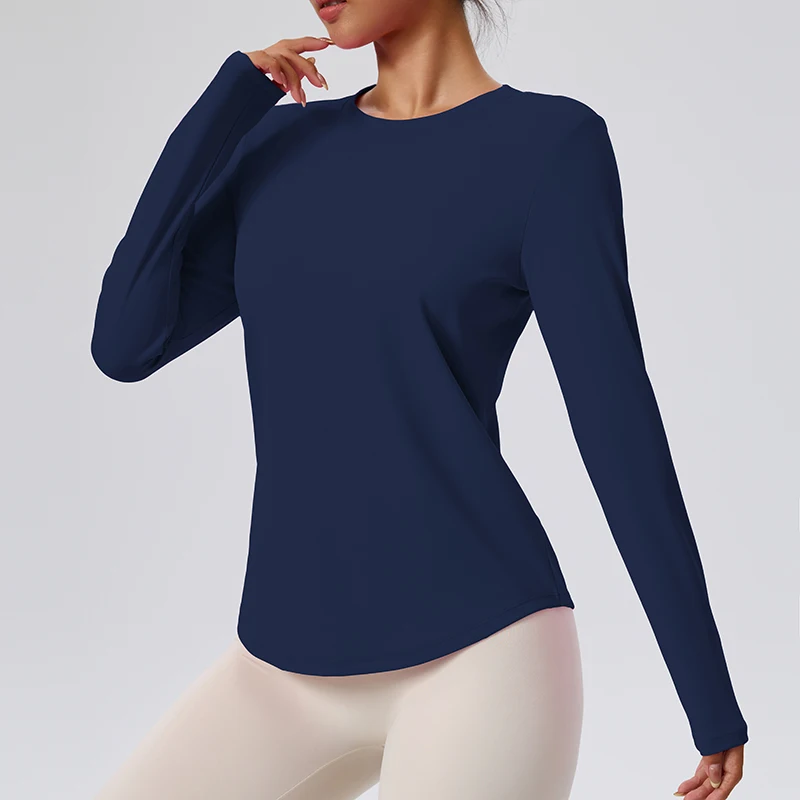 Ropa desnuda de Yoga y Fitness con cuello redondo para primavera y otoño, Base adelgazante y adelgazante, Top deportivo, manga larga para Pilates, mujer