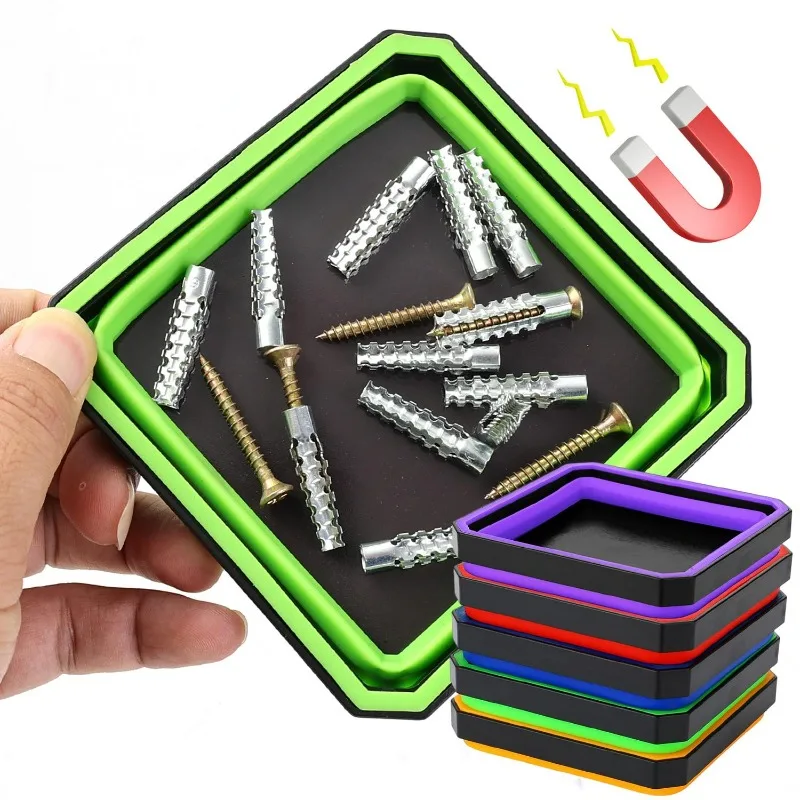 Bandeja Magnética Plegable para Piezas, Recipientes Cuadrados de Silicona con Succión para Almacenamiento de Pernos, Tuercas, Arandelas, Pasadores y Tornillos