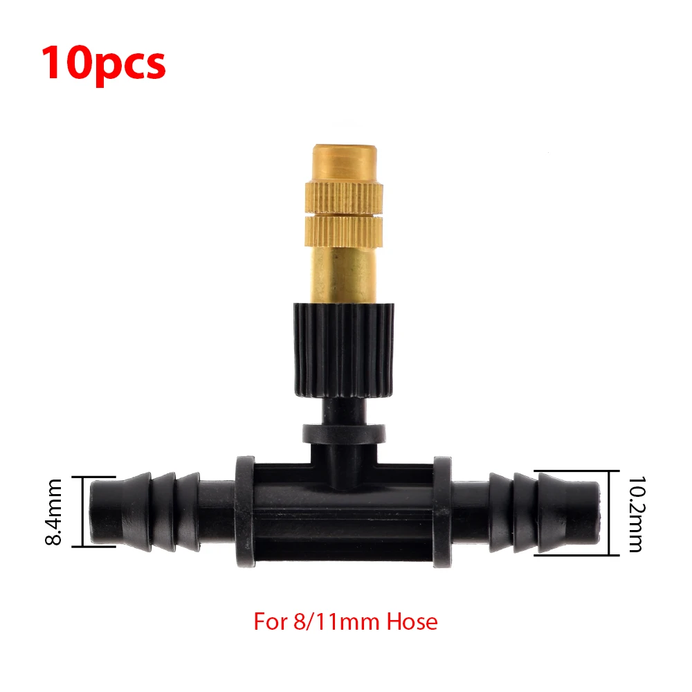 Boquilla de nebulización de cobre ajustable de 2-10 piezas, conector en T de plástico de 4/7mm, aspersor de riego de latón, boquilla de refrigeración