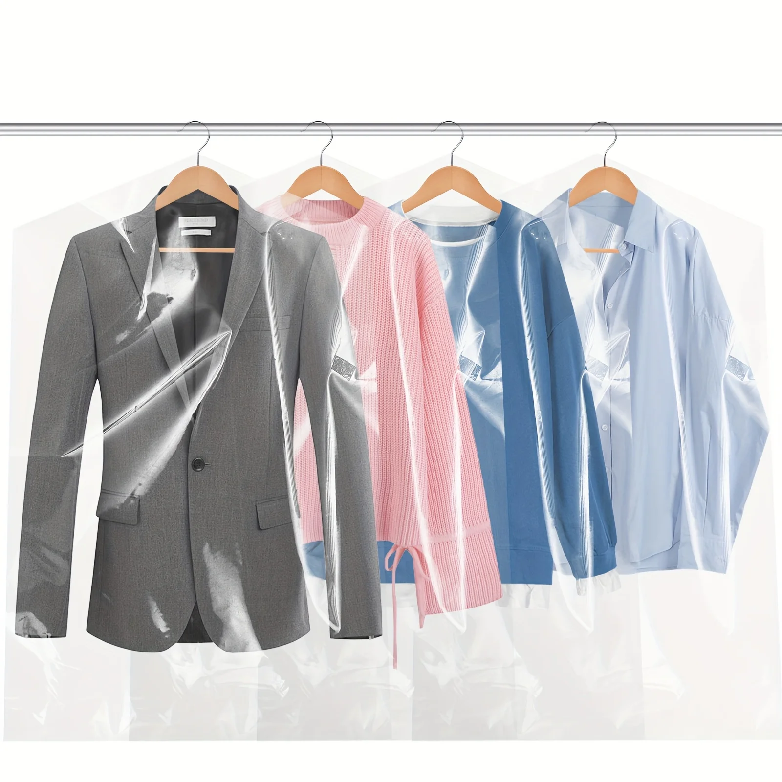 90 bolsas de plástico transparente para limpieza en seco, 35,4 pulgadas, fundas para ropa a prueba de polvo con cierre seguro para colgar ropa y almacenamiento
