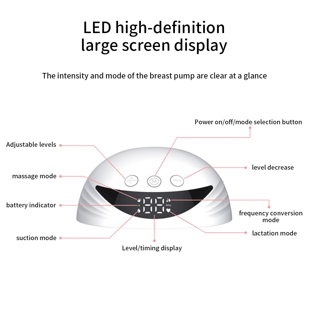 Extractor de leche portátil de gran capacidad, manos libres, eléctrico, portátil, sin BPA, con pantalla LED, 4 modos y 12 niveles, 210ML