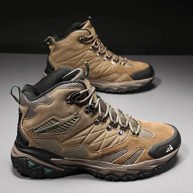 HIKEUP-Botas de invierno para hombre, Botas de senderismo al aire libre, zapatos de Trekking de ante de alta calidad, botas militares de combate táctico a prueba de lluvia