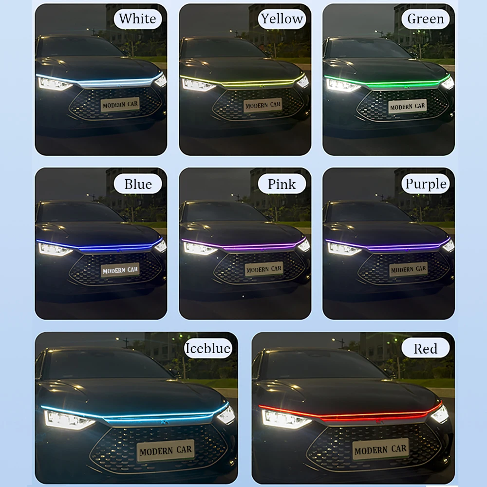 Luz LED de conducción diurna con aplicación dinámica, RGB, colorida, Universal, decorativa, señal de giro, tira de faro para capó de coche
