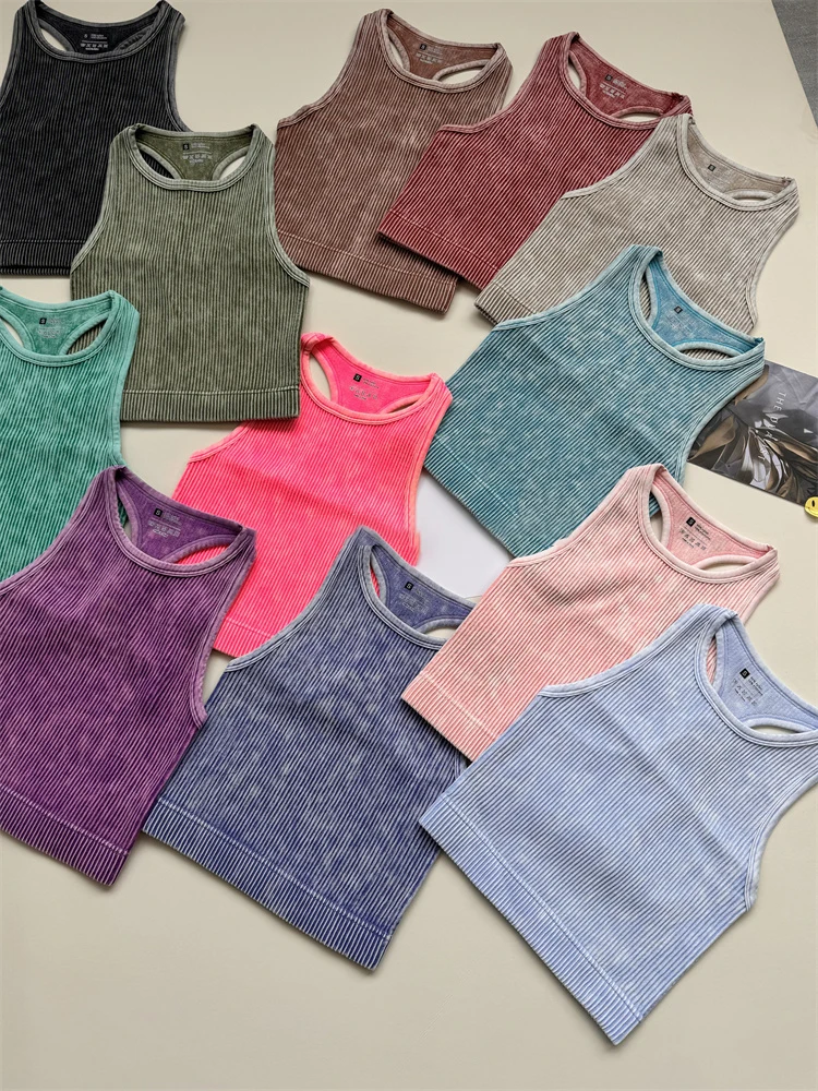 Top de Yoga sin costuras para mujer, Top corto sin mangas deportivo para Fitness, gimnasio, correr, entrenamiento