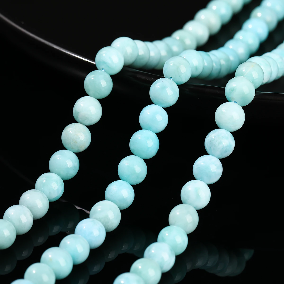 Cuentas de piedra Larimar de Dominica Natural 3A, espaciador suelto redondo liso, piedra preciosa del mar del océano para fabricación de joyería, accesorio de pulsera DIY