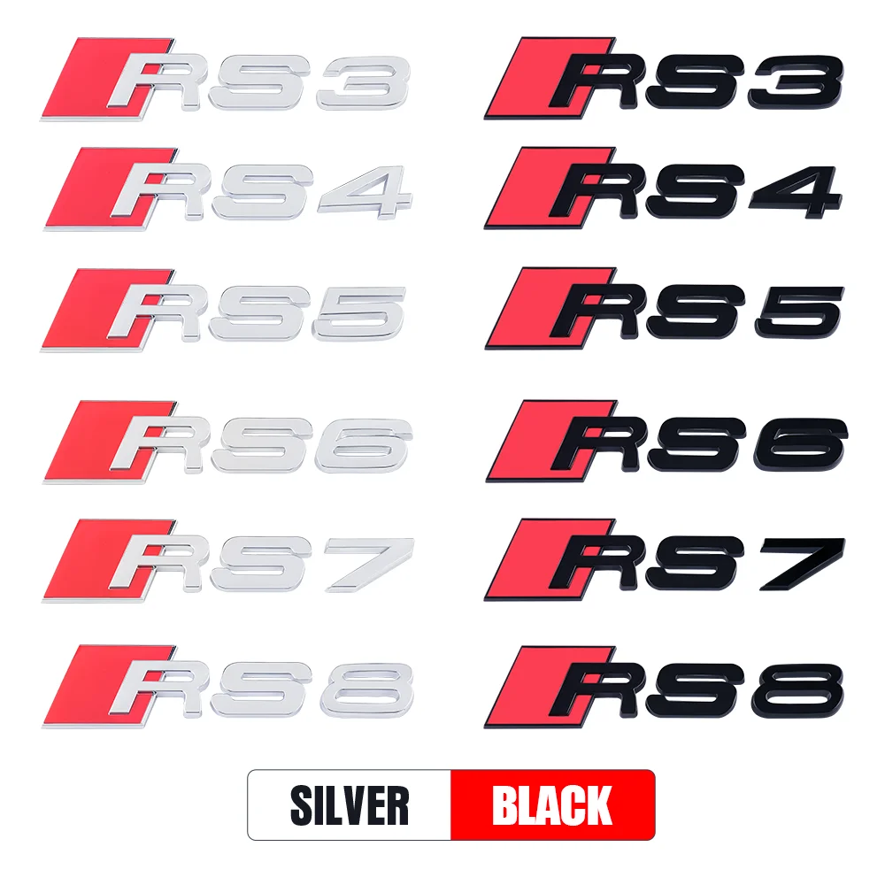 1PCS Emblema ABS RS3 RS4 RS5 RS6 RS7 RS8 para coche, adhesivo decorativo para carrocería, cola y maletero, compatible con Audi A3 8P 8V A4 B6 B7 A6 C5 C7 A5 Q3 Q5 Q7 S