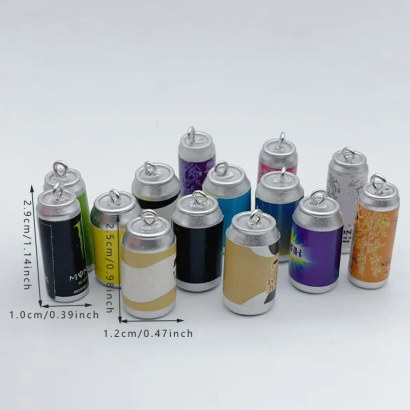 10 Piezas Mini Abalorios de Resina de Simulación de Latas de Bebidas, Colgantes Coloridos de Imitación de Botellas de Bebidas para DIY, Fabricación de Joyas, Pendientes y Llaveros