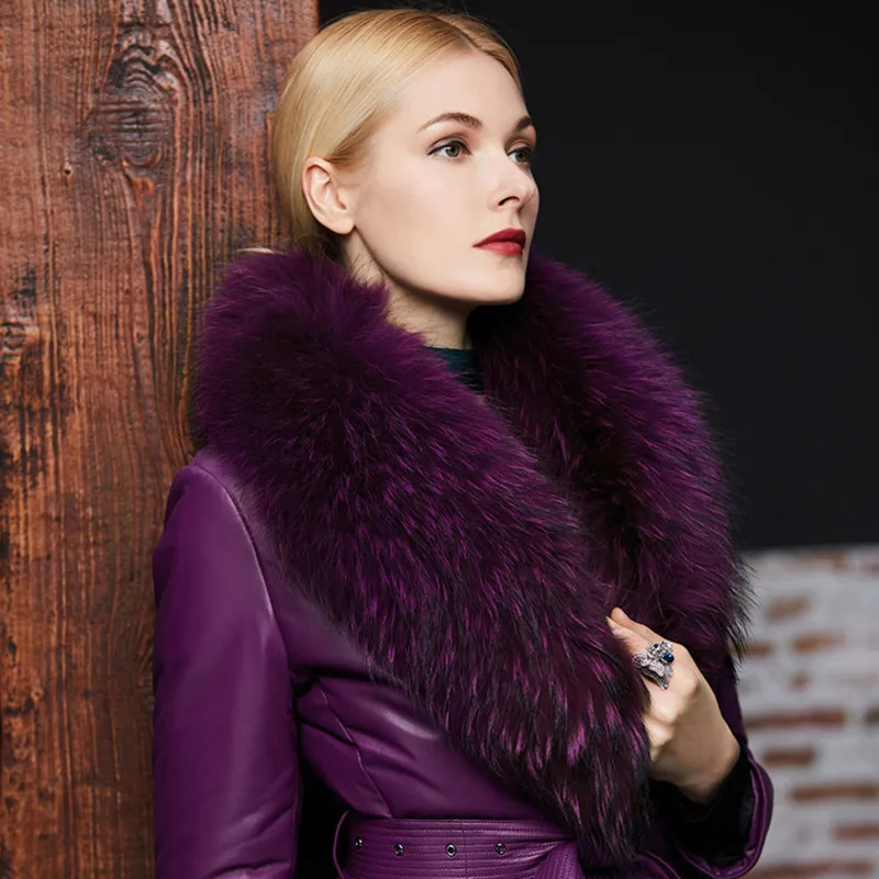 Bufanda de piel de mapache auténtica para mujer, bufanda de piel Natural para invierno, envolturas cálidas de gran tamaño, bufandas de piel peluda para abrigo, chaquetas, collares