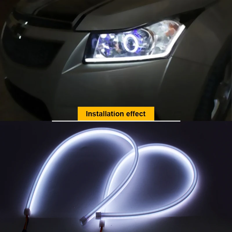 2 uds RGB luces LED de circulación diurna para coche aplicación/Control remoto tiras de faros flexibles para automóvil DRL lámparas de señal de giro fluidas 60cm 12V