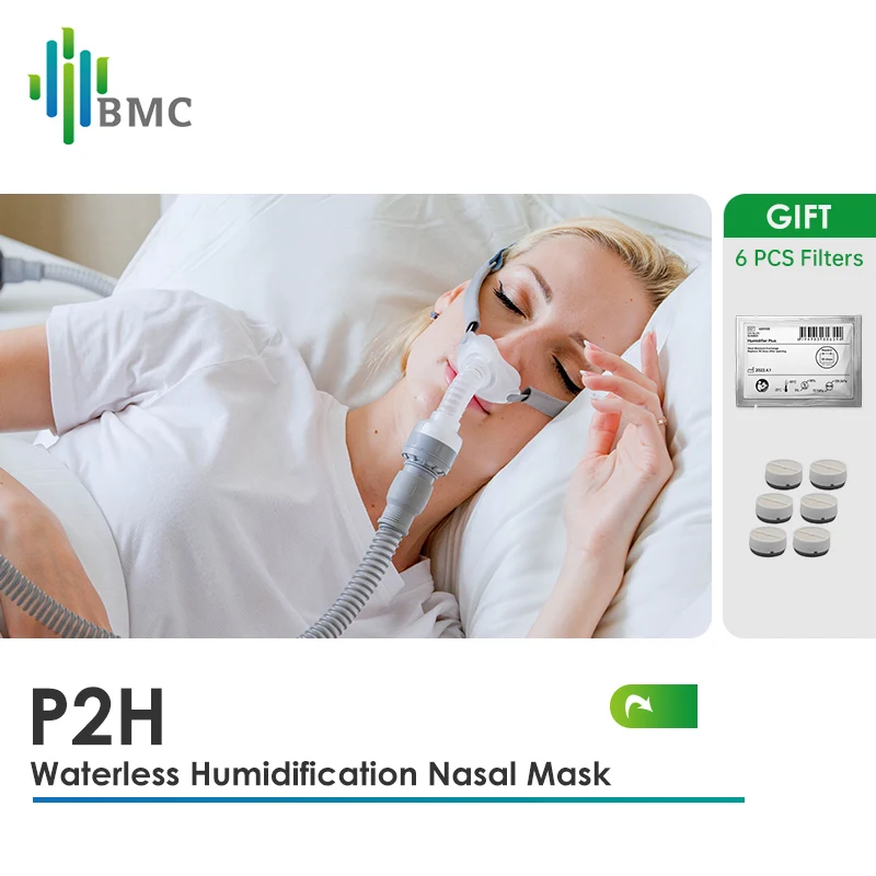 Mascarilla Nasal BMC P2H con Arnés, Mascarilla CPAP con Humidificación sin Agua para Máquinas de Viaje, Tallas S/M/L