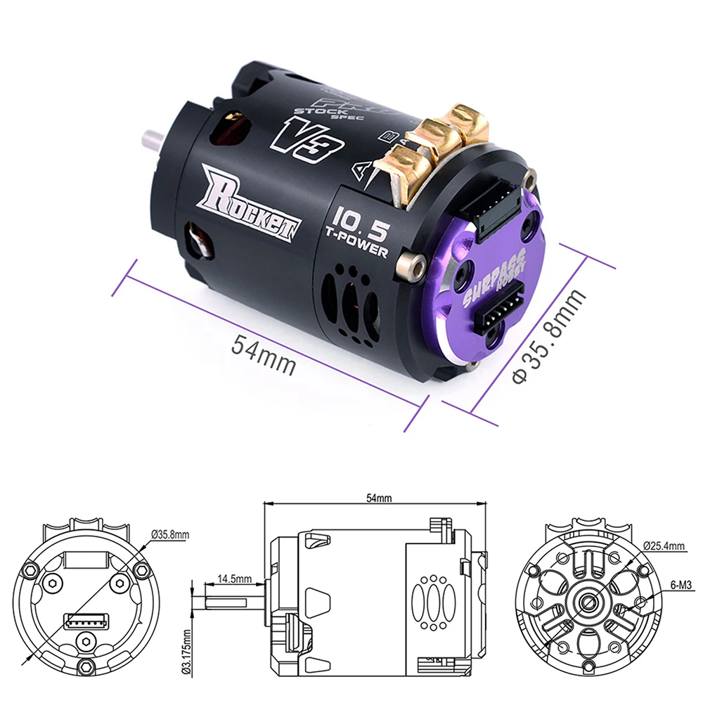 Surpass Hobby Rocket 540 V3 Motor sin escobillas 5,5 T 6,5 T 8,5 T 10,5 T 13,5 T 21,5 T para competición modificada 1/10 1/12 F1 RC Drift Car
