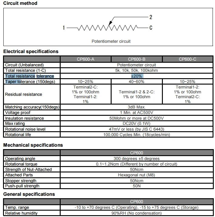 Potenciómetro de volumen tipo logarítmico de película plástica conductora TKD 2CP601 10K 50K 100K