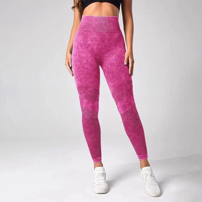 Leggings deportivos básicos con control de barriga y tinte anudado para yoga