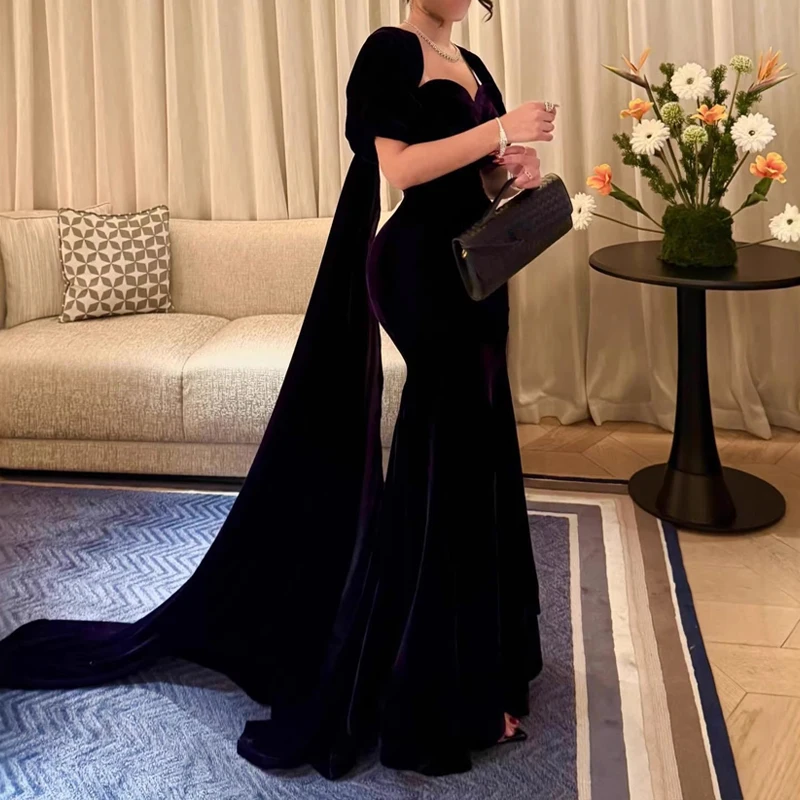 Vestido largo de terciopelo de cintura alta, liso, de manga corta, ajustado, con cuello corazón, estilo casual y de noche para mujer