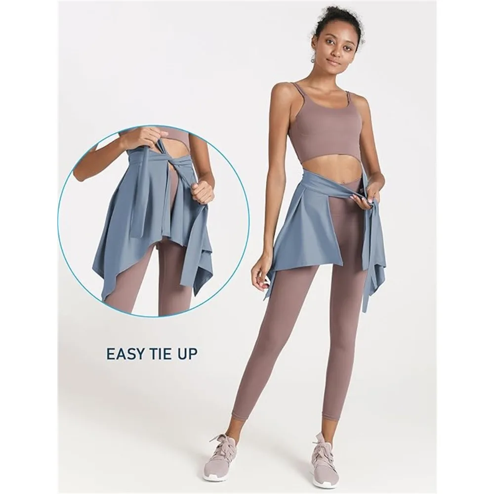 Falda de tenis para Yoga de Color sólido para mujer, entrenamiento atlético, faldas envolventes con lazo para correr, bufanda asimétrica que cubre la cadera