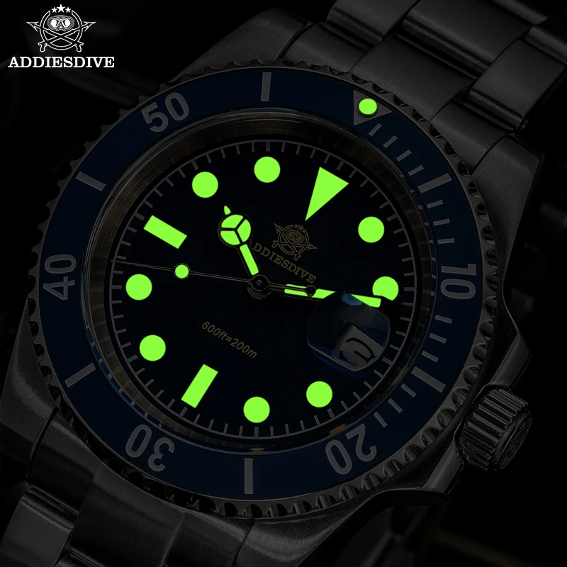 Reloj de Cuarzo para Hombre ADDIESDIVE de 41 mm, Cristal Mineral, Resistencia al Agua de 200 m, Manecillas/Índices Luminosos, Movimiento Japonés, Estilo Ejecutivo