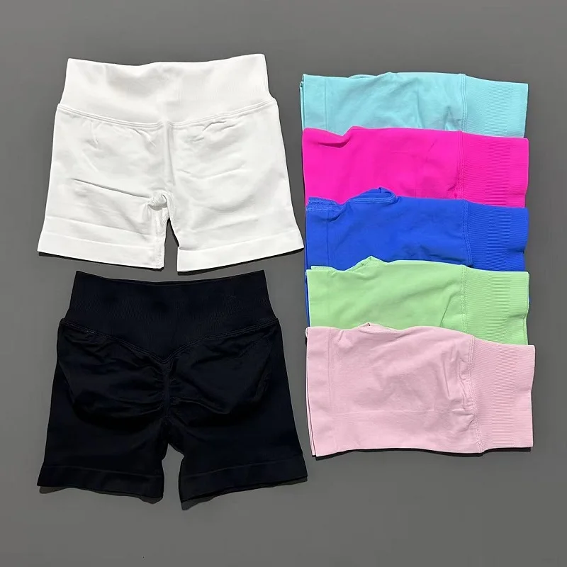 Pantalones cortos de gimnasio para mujer, pantalones cortos deportivos para motociclista, pantalones cortos de Yoga ajustados de cintura alta y cintura, mallas sin costuras para entrenamiento