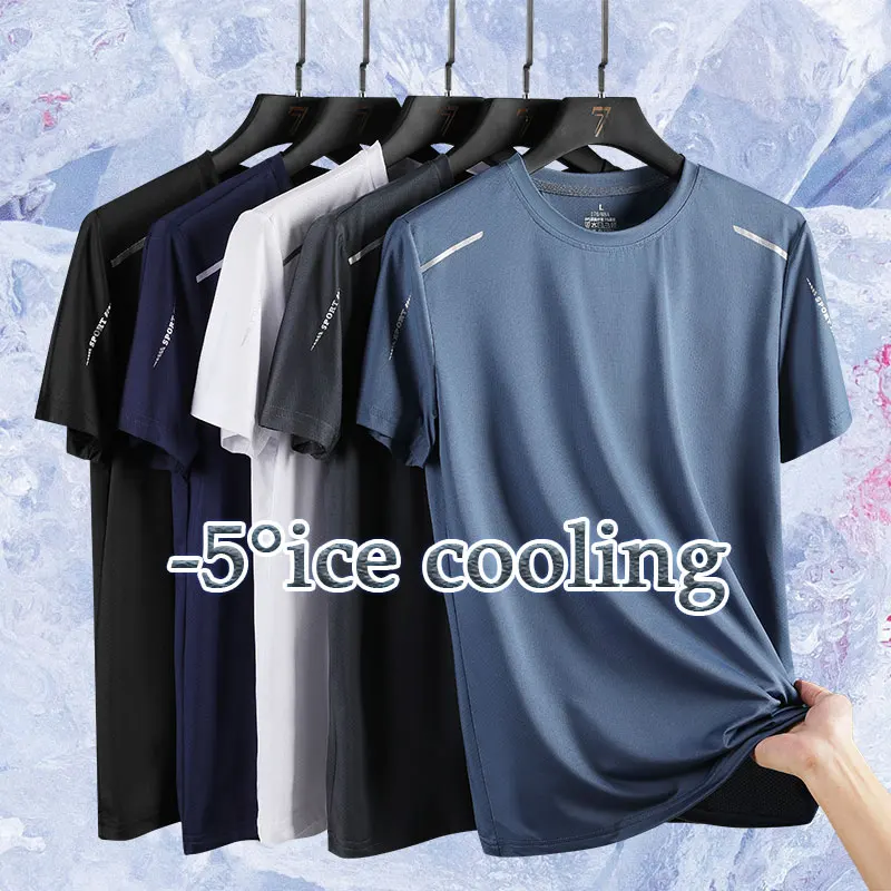 Camiseta para correr reflectante de manga corta de seda helada de secado rápido, camisetas finas y transpirables para Fitness, ropa deportiva
