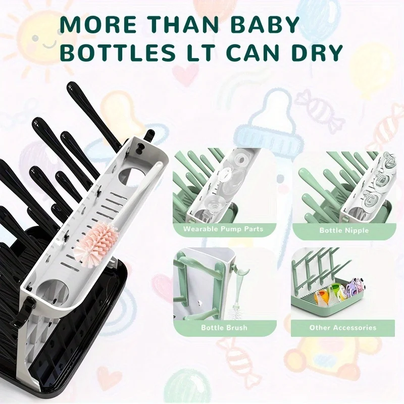 Estante vertical para secar botellas, secador vertical con 18 ganchos, organizador de cocina que ahorra espacio para botellas, cepillos y piezas de bomba, 1 unidad
