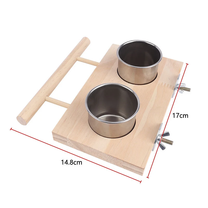 Cuenco de acero inoxidable para pájaros, plato de alimentación, tazas, soporte de percha de madera, jaula para loros, alimentador para pájaros de compañía, cacatúas, Lovebird Conures, 1 ud.