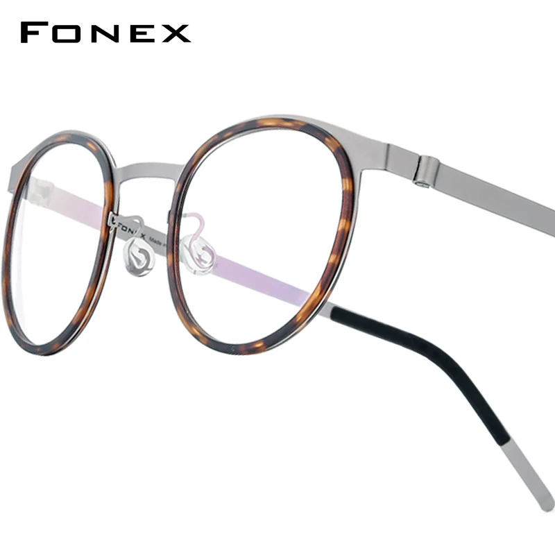 Montura de gafas de aleación de acetato FONEX para hombre, gafas redondas de diseño de marca, gafas coreanas ultraligeras de Dinamarca Morten sin tornillos 98625