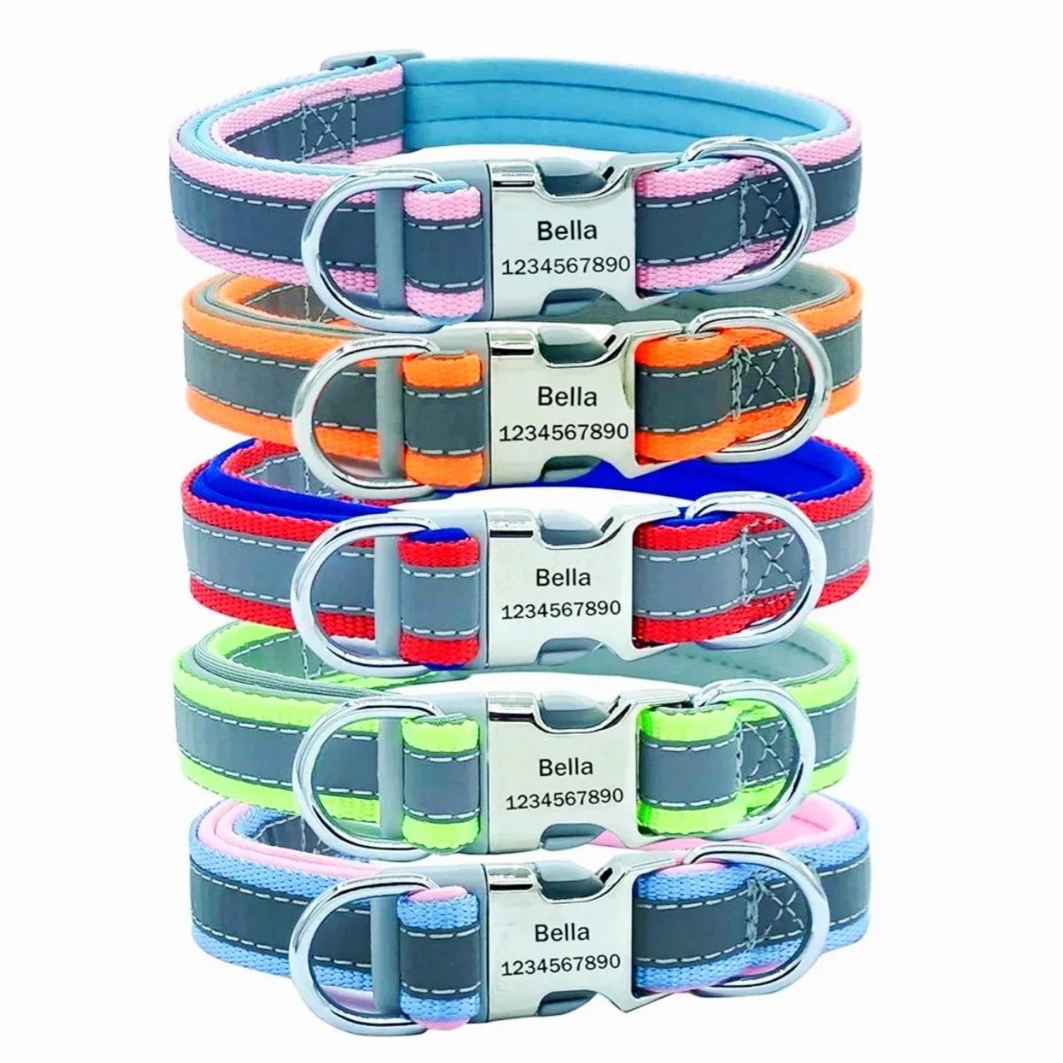 Collar de perro personalizado reflectante ajustable, collares de identificación personalizados con grabado gratis, Collar de cachorro duradero para perros pequeños, medianos y grandes