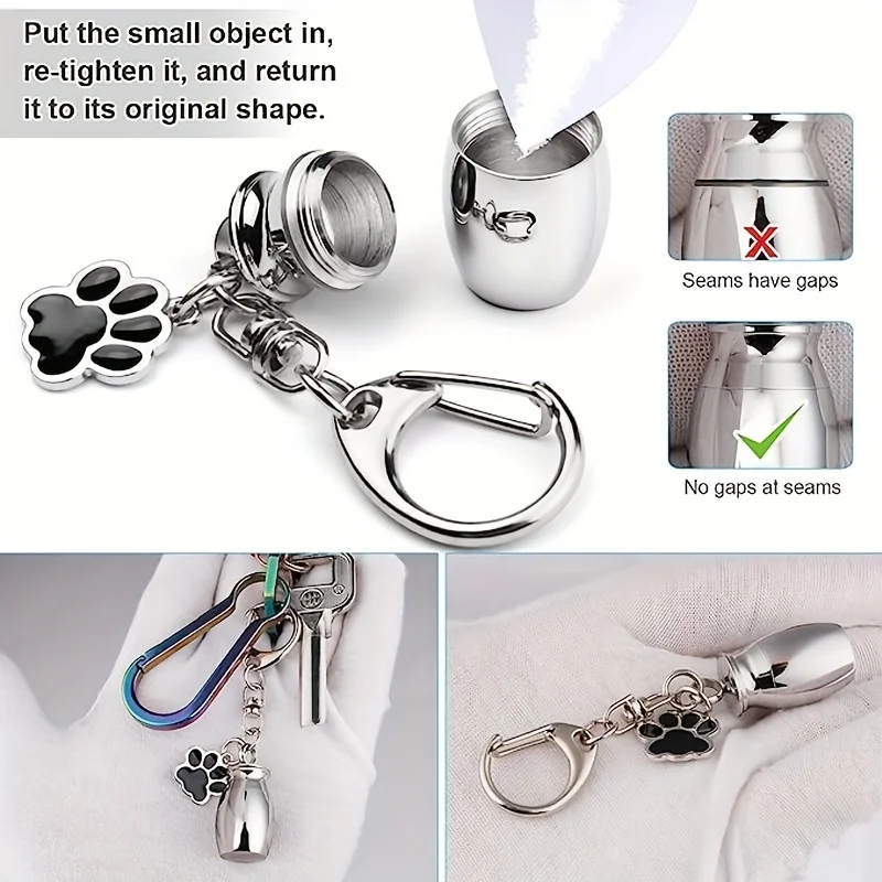Llavero de urnas para mascotas, perro/gato para cenizas, joyería de cremación, recuerdo conmemorativo con estampado de pata
