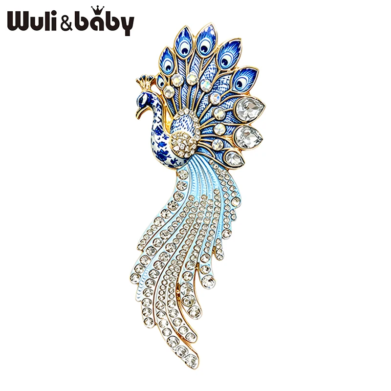 Wuli&baby Broches de pavo real de lujo para mujer, unisex, 5 colores, con diamantes de imitación, encantadores broches de animales para oficina, fiesta, regalos