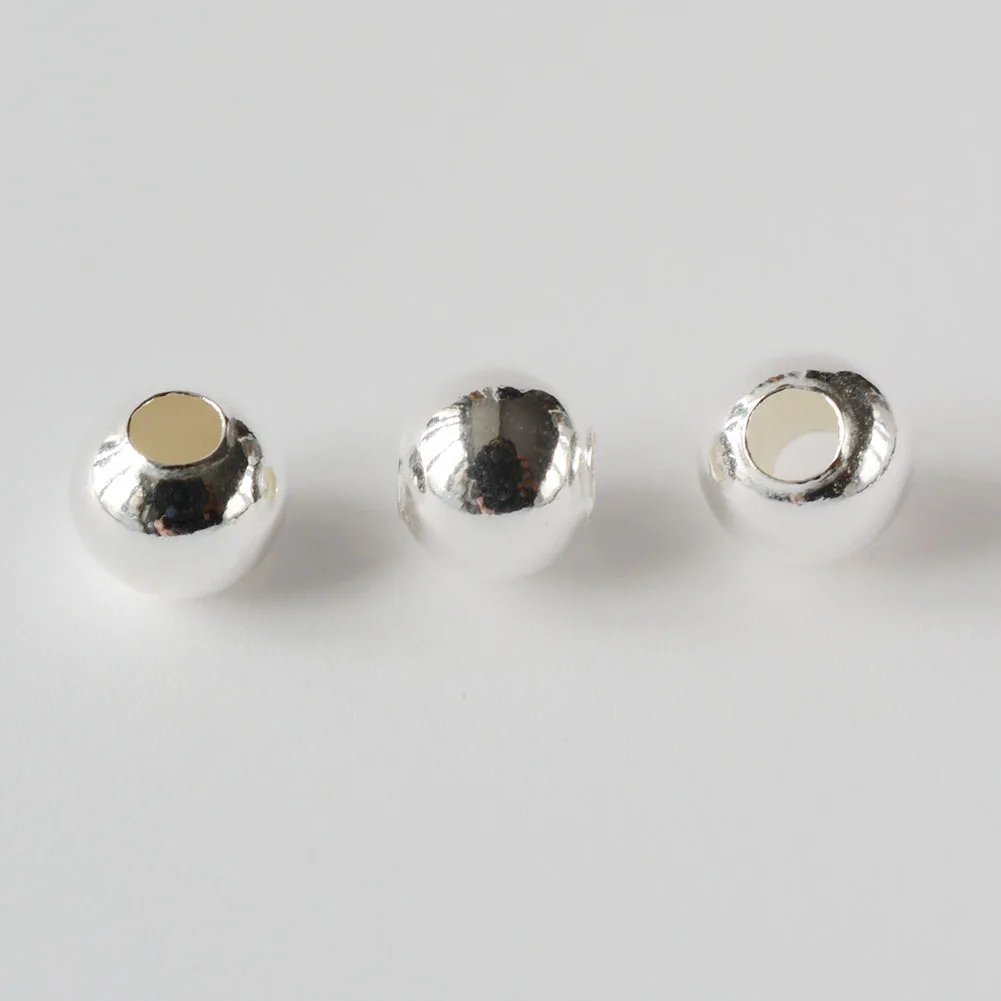 Cuentas de plata sólida 925, espaciador redondo sin costuras, bola suelta, accesorios de joyería DIY