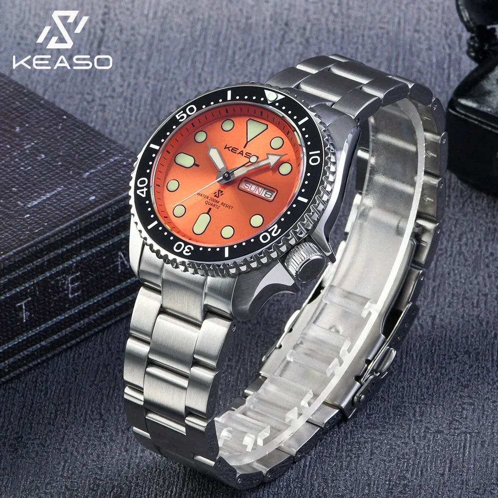 Reloj de Buceo para Hombre KEASO, Movimiento de Cuarzo MIYOTA 2035, C3 Super Luminoso, Deportivo, Acero Sólido 316L, Resistente al Agua 200M, Cristal de Zafiro