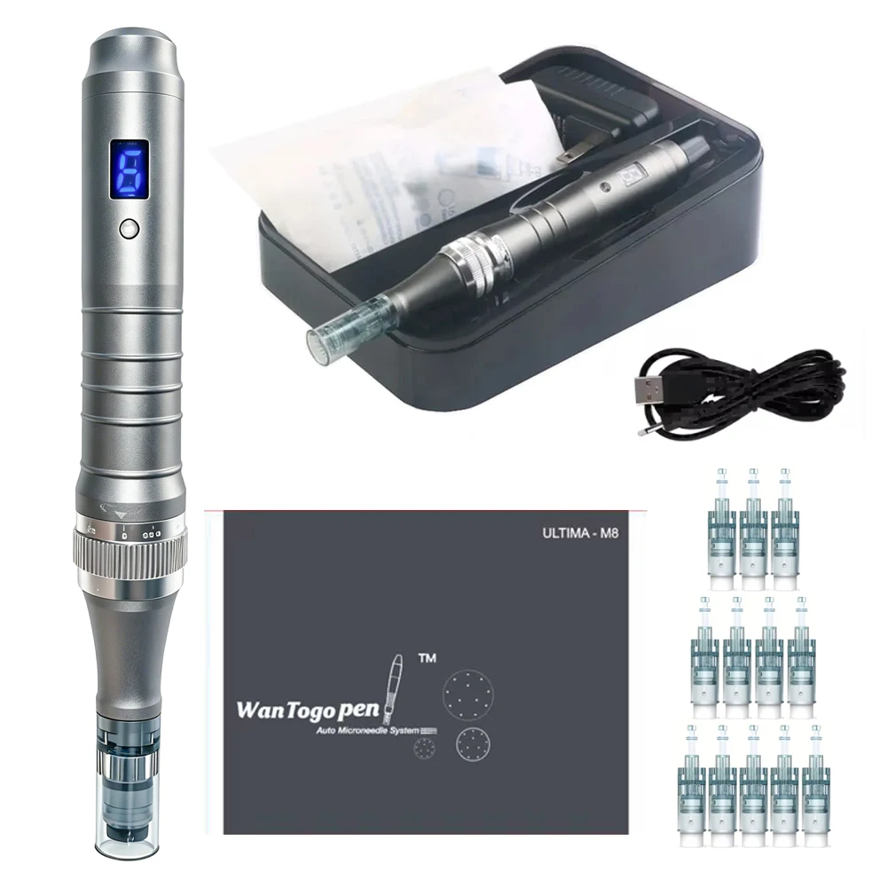 DermaPen con 12 Cartuchos para Uso Doméstico - Derma Roller Pen de 0.25mm para Mujeres y Hombres