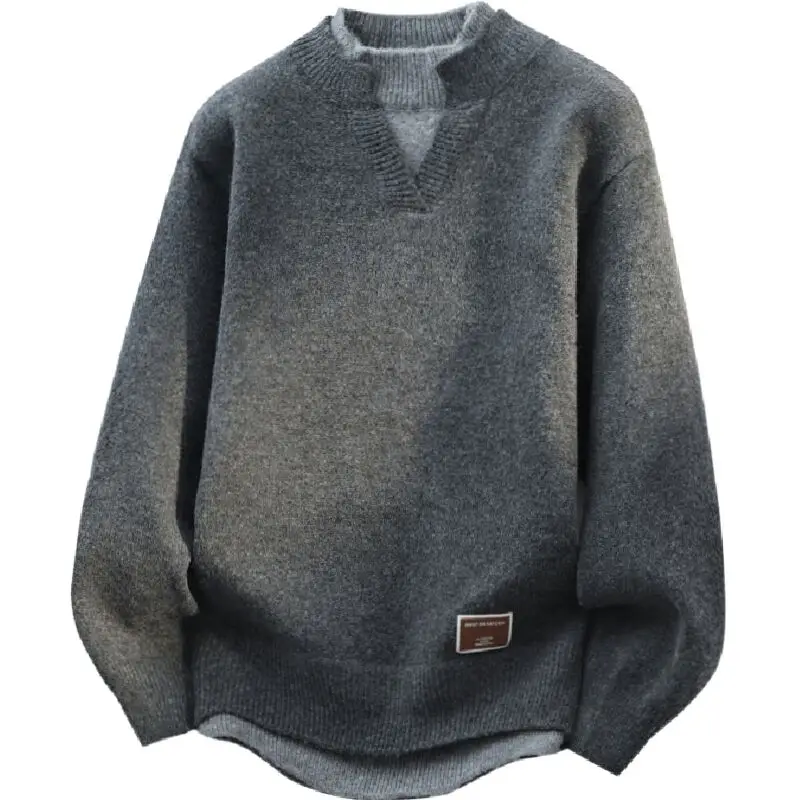 Jersey falso de dos piezas para hombre, cárdigan con cuello redondo, ropa de manga larga, suéter de punto informal juvenil cómodo y térmico